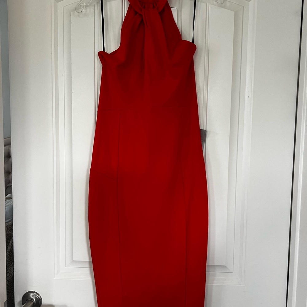 Felicity & Coco Red High Neck Midi Dress